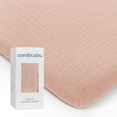 Muslin Fitted Bassinet Crib Sheet, Extra Soft 100% Muslin Cotton Bassinet Sheets by Comfy Cubs, Color: Blush