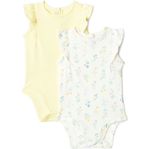 Amazon Essentials x Sofia Grainge Baby Girls' Cotton Ruffle Sleeve Bodysuit with Embroidered Detail, Pack of 2