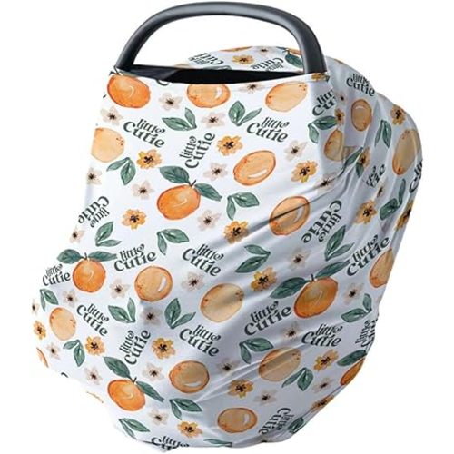 HawSkgFub Orange Fruit 5-in-1 Car Seat Cover for Baby Girl Gift, Little Cutie Flower Privacy Breastfeeding Nursing Cover, Newborn Infant Multi-use Carseat Canopy Carrier