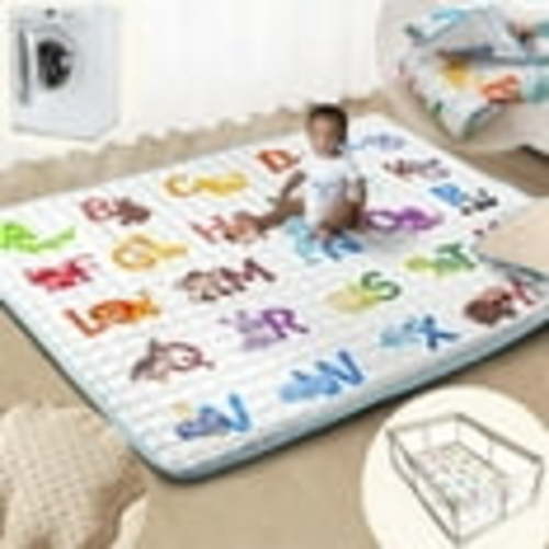 Beavtaens Baby Play Mat for Floor, 71x59 Playpen Mat with Super Soft Touch, Play Pen Mats with Upgraded Anti-Slip Bottom, Machine Washable (Animal Alphabets)