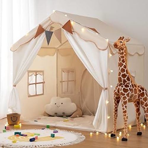 Amazon.com: besrey Kids Tent, Kids Playhouse 2 in 1 with Padded Mat and Lights, Large Play Tent with 2 Doors & 4 Windows, Kids Play Tent Indoor & Outdoor, Christmas Toddler Tent for Kids, 51" x35" x 51" : Toys & Games