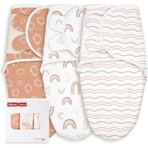Swaddles for Newborn - 3 Pack Swaddle 0-3 Months, for Newborn Baby Boys and Girls, Soft Swaddle Blanket Wrap, Easy Change, Rainbow & Wave