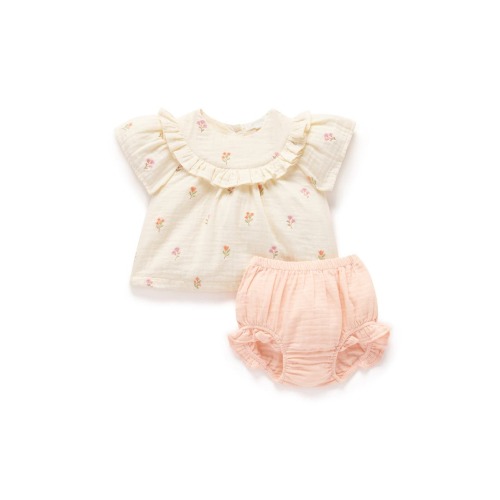 Embroidered Ruffle Top & Bloomer Set, 0-3M