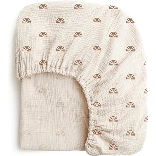 Konssy Muslin Fitted Crib Sheets 100% Cotton Baby Crib Sheets for Standard Crib Mattress (28 X 52 Inches), Soft and Breathable for Boy, Girl (Rainbow)
