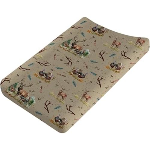 Vintage Deer Hunting Baby Changing Pad Covers for Boy Girl 32''x16'' Turkey Hunting Diaper Fitted Changing Table Sheets Wild Animals Hunter Comfort Soft Breathable Nursery Change Table Mats