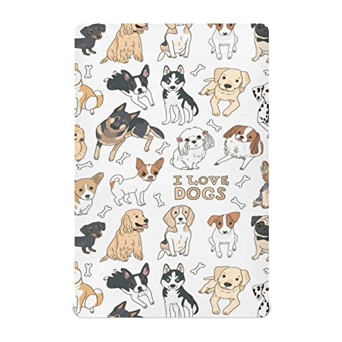 Dogs Pattern Crib Sheets for Boys Girls Pack N Play Sheet Soft Breathable Mini Crib Sheets 39" x 27"