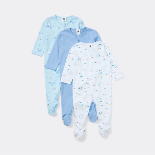 Dymples Baby Organic Cotton Coverall 3 Pack - Blue & White - Size 1