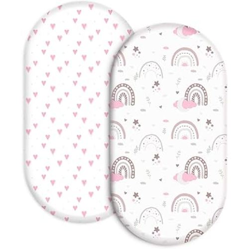 Bassinet Sheets, Bassinet Sheets for Baby Boy and Girl, Bassinet Sheet Neutral, Fit for Rectangle, Round, Oval, Hourglass Mattress, Flexible for Different Bassinet Pad/Mattress 2 Pack