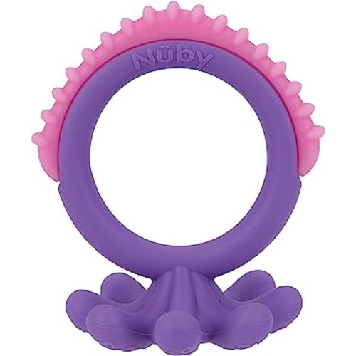 Nuby Geo Zoos Massaging Teether - Baby Teething Toy - Soft Easy Grip - 3+ Months - Purple Octopus