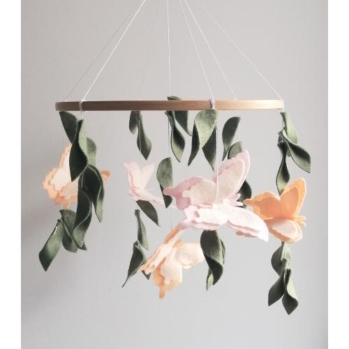 Felt Butterfly Nursery Mobile • Baby Crib Mobile • Boho Hanging Mobile • Leaf & Butterfly Felt Decor • Handmade Baby Girl Mobile