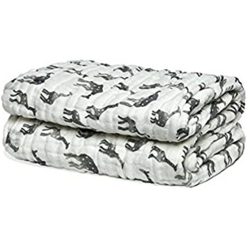 LollyBanks Super Soft Muslin Quilt 100% Cotton Gender Neutral Receiving Blanket Breathable Lightweight 6 Layers Large Size 47" x 47" (Giraffe)