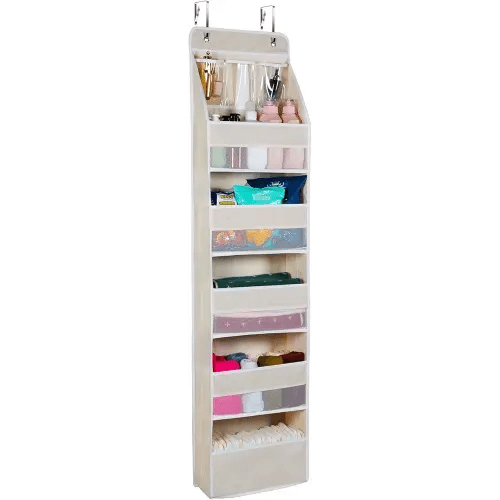Univivi 6-Shelf Over Door Hanging Organizer Fabric Door Storage with 5 Large Pockets and 3 Small PVC Pockets Wall Mount Hanging Storage Organizers (Beige)…