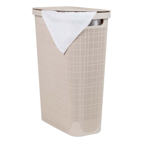 Mind Reader 40L Slim Laundry Hamper, Clothes Basket, Plastic, Adult 18.5”L x 10.75”W x 23.5”H, Ivory