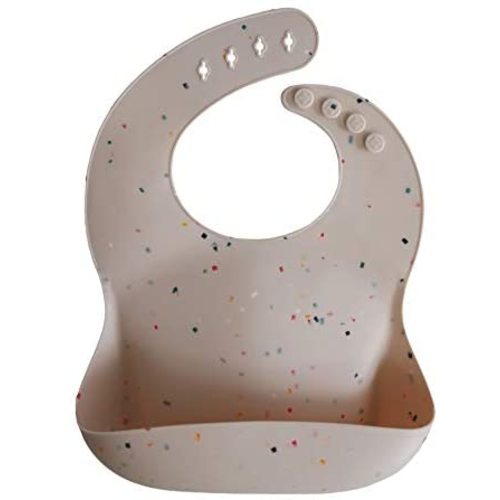 mushie Silicone Baby Bib | Adjustable Fit Waterproof Bibs (Vanilla Confetti)