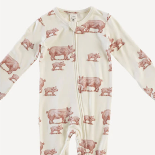 long sleeve two way zipper footie | piglets | bamboo