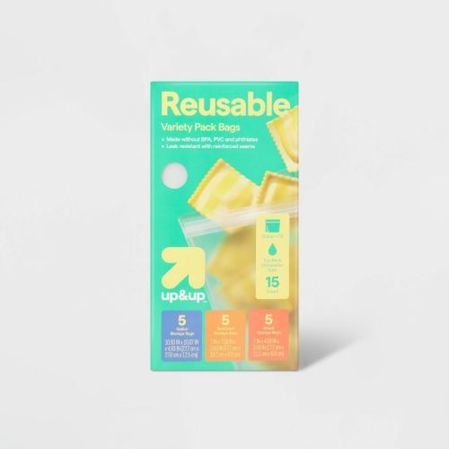 Reusable Food Storage Bags -15pc Variety Pack/5ct Each - Up&up™