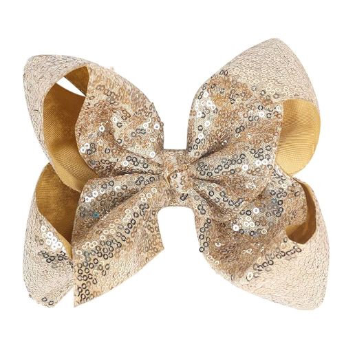 Hair Accessories: 8 Inch Large Sequin Bows and Alligator Clips for Women, Teens, and Girls (Gold)