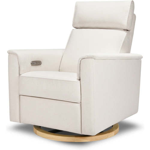 Monogram by Namesake Willa Power Glider Recliner with Adjustable Headrest | Performance Cream Eco-Weave with Light Wood Base