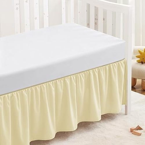 SiinvdaBZX Ivory Crib Skirt Dust Ruffle, Microfiber Crib Bed Skirt 52"x28" with 14" Drop, Durable Full Coverage Toddler Bedskirt Fit for Baby Boys Girls Nursery Standard Crib