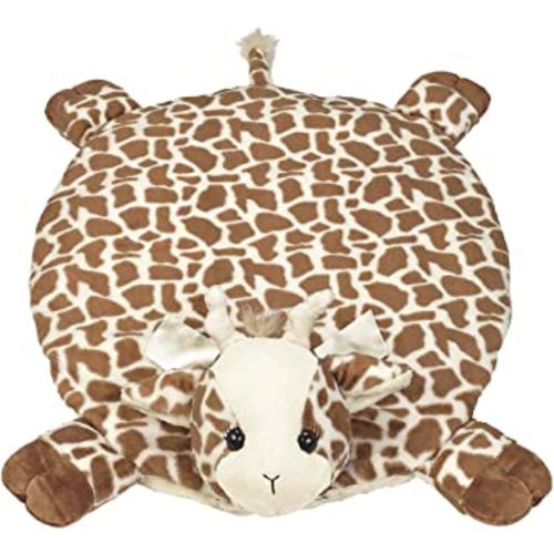 Bearington Baby Patches Tummy Time Mat, 30 x 30 Inch Giraffe Plush Stuffed Animal Blanket, Giraffe Baby Stuff for Nursery Décor