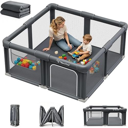 Foldable Baby Playpen, 50"x50" Playpen for Babies and Toddlers, Portable Play Yard with Mat, Baby Fence Play Area, Anti-Slip Pack and Play, Extra Large Play Pen Indoor Outdoor Kids Activity Center