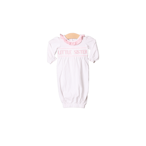 Smocked Little Sister Pink Bitty Dot Gown