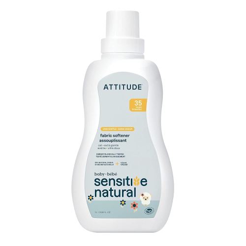 ATTITUDE Fabric Softener for Baby with Sensitive Skin, Made in Canada, Plant and Mineral-Based Ingredients, Vegan Household Products, Unscented, 35 Loads, 1 Liter