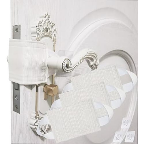 Door Handle Silencer Cloth Latch Covers, Baby Door Cover Quiet Close Pads to Reduce Slamming Noise, Door Latch Cushion with 3 Hooks to Prevent Slamming (3, Beige, 4.1 * 3.1 inches)