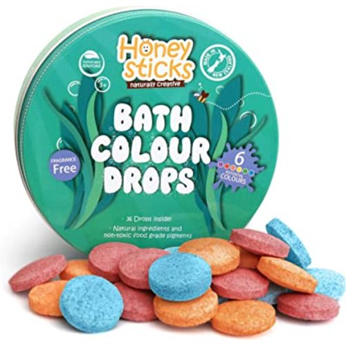 Honeysticks Bath Color Tablets for Kids - Non Toxic Bathtub Drops Made with Natural Ingredients and Food Grade Color - Fragrance Free - Fizzy, Brightly Colored Bathtime Fun, Great Gift - 36 Drops