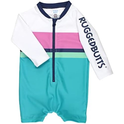 RUGGEDBUTTS Baby/Toddler Boy Swimsuit, One Piece Zipper Rash Guard Sunsuit with UPF 50+ Sun Protection