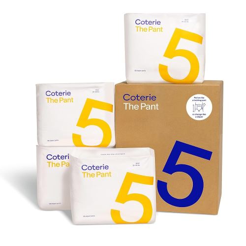 Coterie The Pant, Size 5, Pull Up Style Diapers for Sensitive Skin, Hypoallergenic, Super Absorbent Overnight Leak Protection, 3T/4T (27-38 lbs) 112 Count