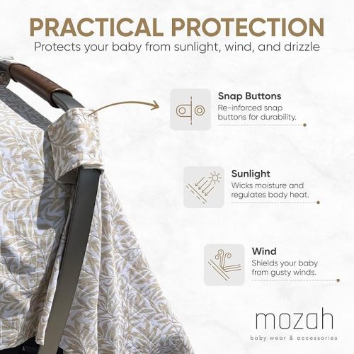 100% Organic Muslin Baby Car Seat Cover Muslin Carseat Canopy Baby Car Seat Covers for Girls (Beige Leaves)