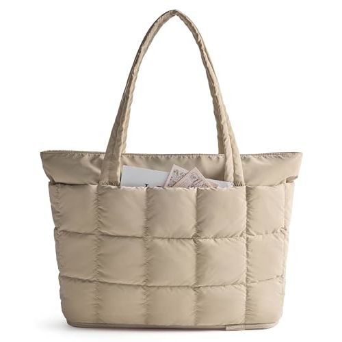 BAGSMART Expandable Tote Bag for Women, Puffer Work Tote Handbag, Quilted Carry-On Travel Gym Bag