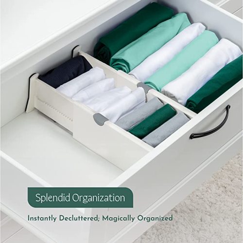 Drawer Divider Set of 4, Adjustable Length 11" - 17" Drawer Organizers, Locks in Place, Easy-Assemble, Secured, Foam Ends, for Bedroom, Bathroom, Kitchen & Office Organization and Storage - Small