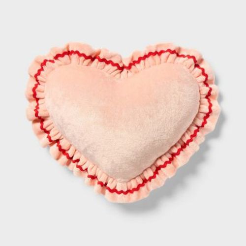 Velvet Ruffle Heart Kids' Novelty Plush Pillow Pink - Pillowfort™