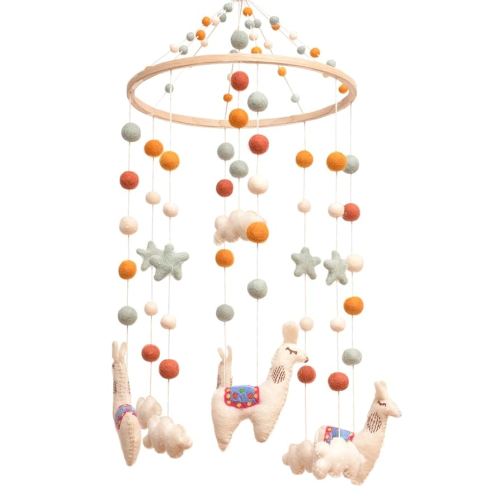 Glaciart One Llama Nursery Mobile - Colorful Decor for Crib, Baby Rooms - Handmade, Child-Safe Wood, Felt Wool & Cotton - Woodland Themed Decoration for Girls & Boys - 10x20Inch, 50Inch Hanging String