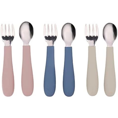 WeeSprout Toddler Utensils, 3 Forks & 3 Spoons, 18/8 Stainless Steel & Food Grade Silicone, Thick Easy-Grip Handles, Perfect Length For New Self Feeders, Gentle On Gums & Teeth, Dishwasher Safe