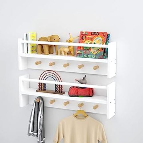 Nursery Floating Shelves for Kids Room, Set of 3 Wall Book Shelves for Kitchen Living Room, Book Shelf Wall Mounted for Baby Kids Bedoom Bathroom (White, 24inch Set 2)