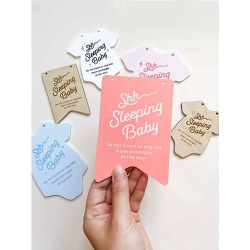 Sleeping Baby Doorbell Hang Sign | New Baby Front Door | Do Not Disturb Knock or Ring Bell | Newborn Shower Gift | Acrylic | Wood