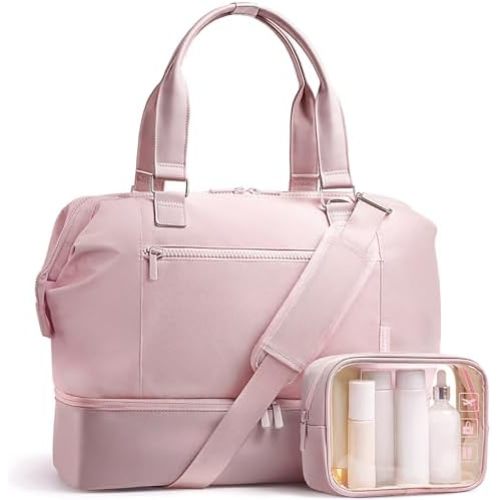 Travel Duffle Bag for Women, 40L Weekender Bags Airline Approved Carry On with Shoe Compartment & Waterproof Wet Pocket, Durable Nylon Weekender Overnight Bag for Travel, Gym, Business Trip, Pink