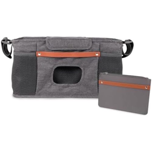 WONDERFOLD Parent Console Stroller Organizer with Insulated Cup Holders, Hook and Loop Closure Handle Attachment, 2 Storage Pockets, and Removable Shoulder Strap for Easy Transport