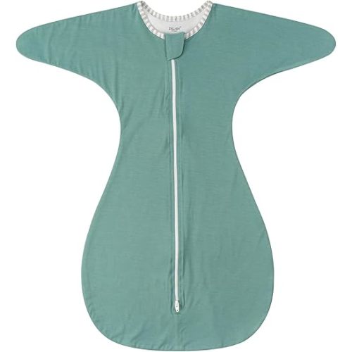 ZIGJOY Shark-Fin Transition Swaddle - 1.0 Tog Rayon Made from Bamboo Sleep Sack Transitional Swaddle Sack Baby Wearable Blanket with Zipper for All Seasons, Mint Green, 3-6 Months