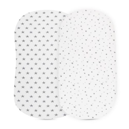 Ely's & Co. Baby Fitted Waterproof Bassinet Sheet Set 100% Combed Jersey Cotton Grey Stars 2 Pack