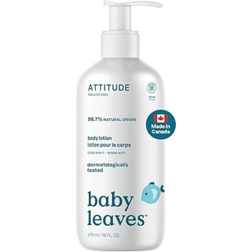 ATTITUDE Baby Lotion, Made in Canada, EWG Verified Moisturizer, Dermatologically Tested Moisturizing Cream, Vegan and Cruelty-Free, Good Night, 473 mL
