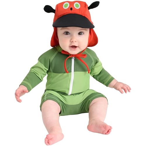 Cuddle Club One-Piece Baby Swimsuit UPF 50+ Infant Sunscreen Baby Beach Gear, Rashguard Caterpillar 12-18 Mos