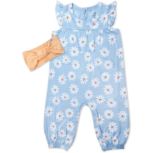 HonestBaby baby-girls 2-piece Outfit Romper & Headband Set for Infant, Baby and Toddler Girls