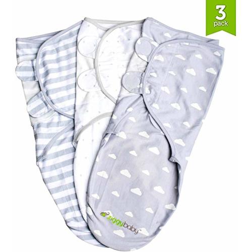 Swaddle Blanket Adjustable Infant Baby Wrap Set 3 Pack Grey Cloud Stripe, Stars