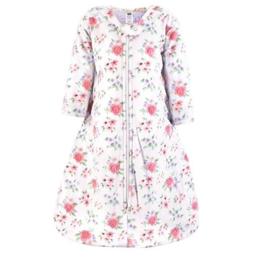 Hudson Baby Infant Girl Long Sleeve Plush Faux Fur Sleeping Bag, Wearable Blanket, Vintage Floral, 0-6 Months