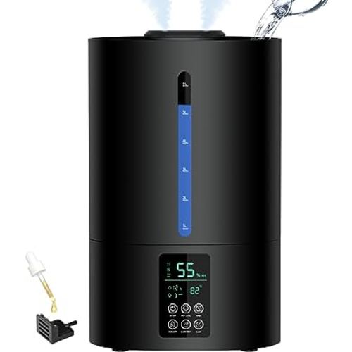 6L Humidifiers for Bedroom Large Room Home, Cool and Warm for Baby and Plants Mist Top Fill Desk Humidifiers Essential Oil Diffuser, Quiet with Adjustable Mist,360°Nozzle-Black