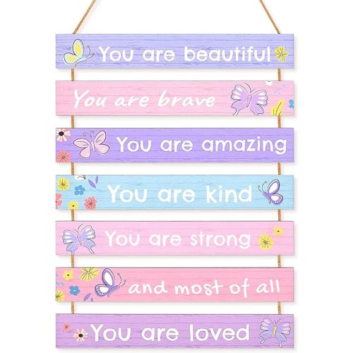 Girls Room Decor Colorful Inspirational Wall Plaque Set for Kids Bedroom